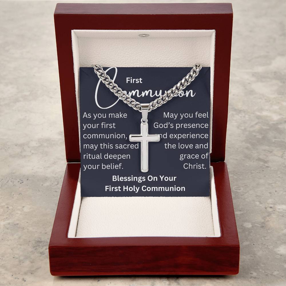 To my boy-  Blessings On Your  First Communion- cross on Cuban chain