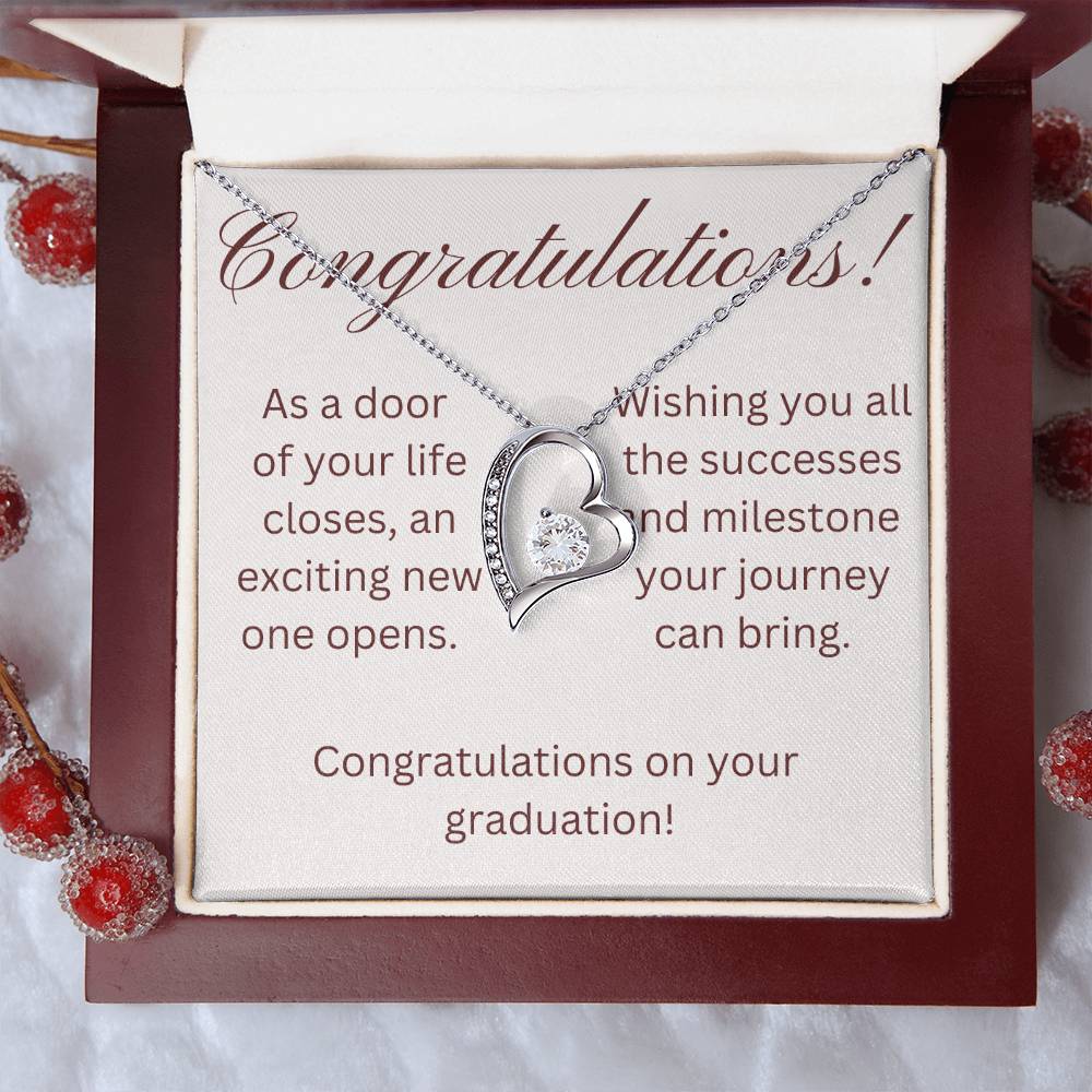 on your graduation- as one door closes-forever love necklace