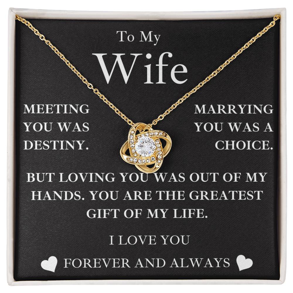 to my wife- MY GREATEST GIFT- love knot necklace