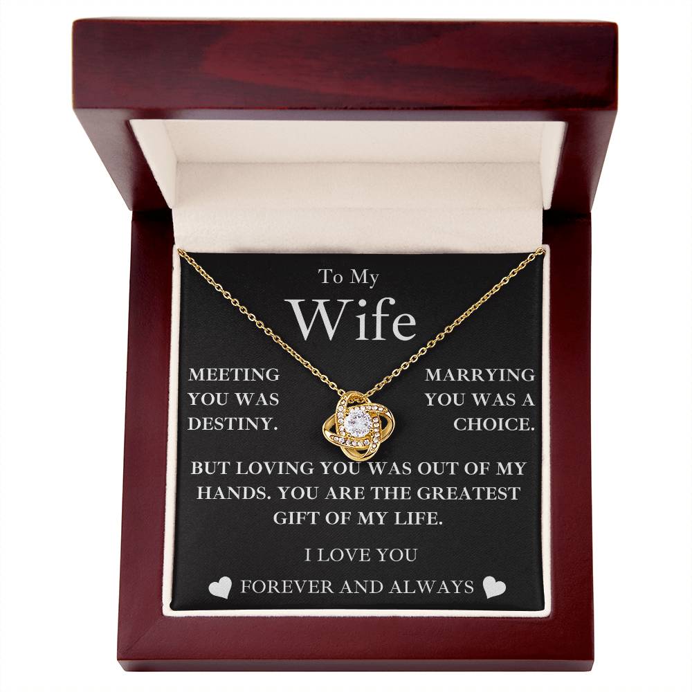 to my wife- MY GREATEST GIFT- love knot necklace