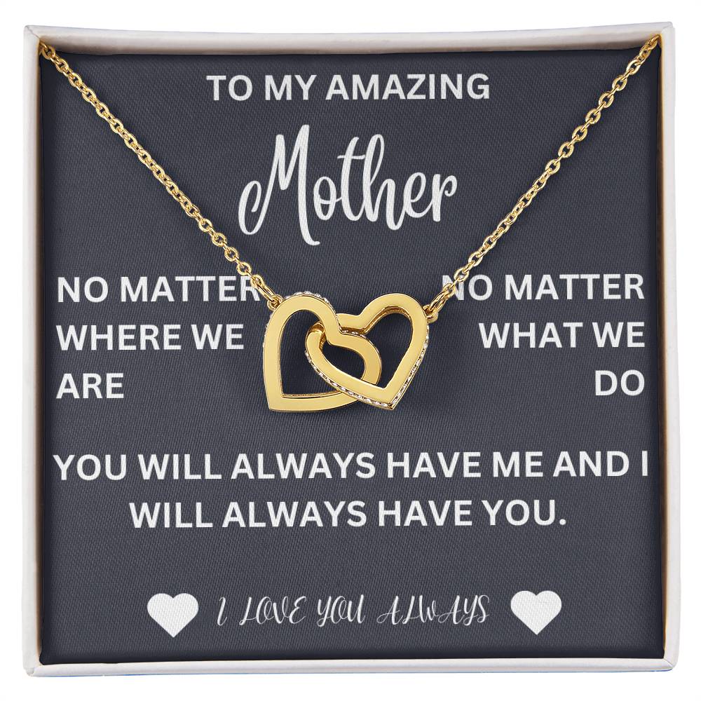 To my mother- no matter where we are- Interlocking hearts necklace