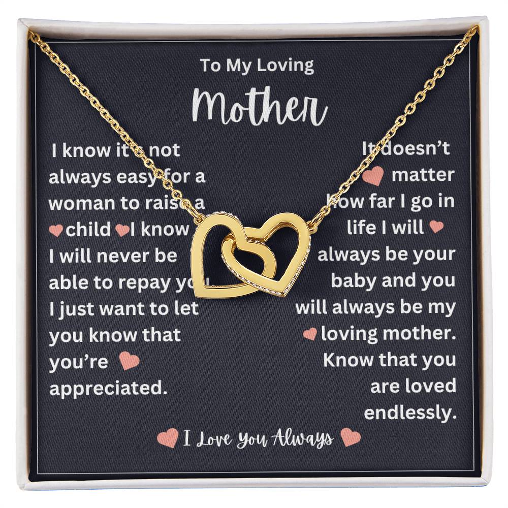 to my mother- you are loved endlessly- interlocking hearts necklace