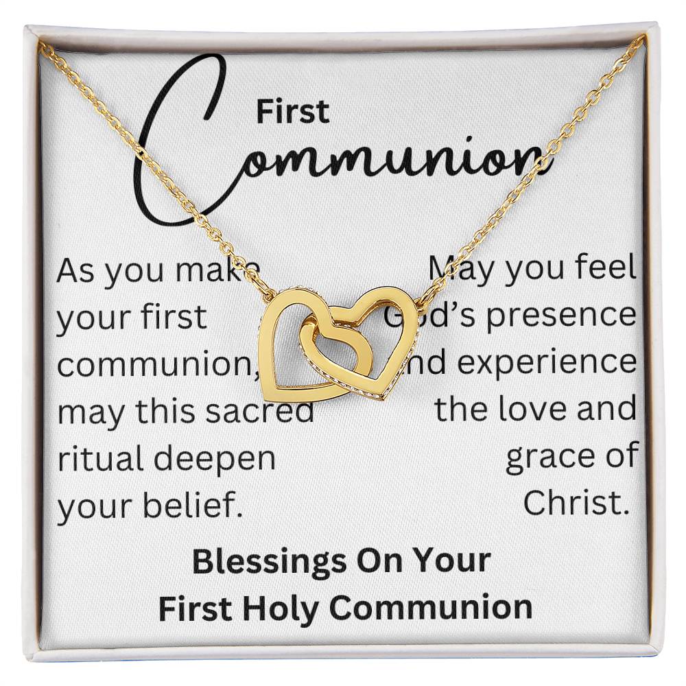 To my girl- blessings on your communion- Interlocking hearts necklace