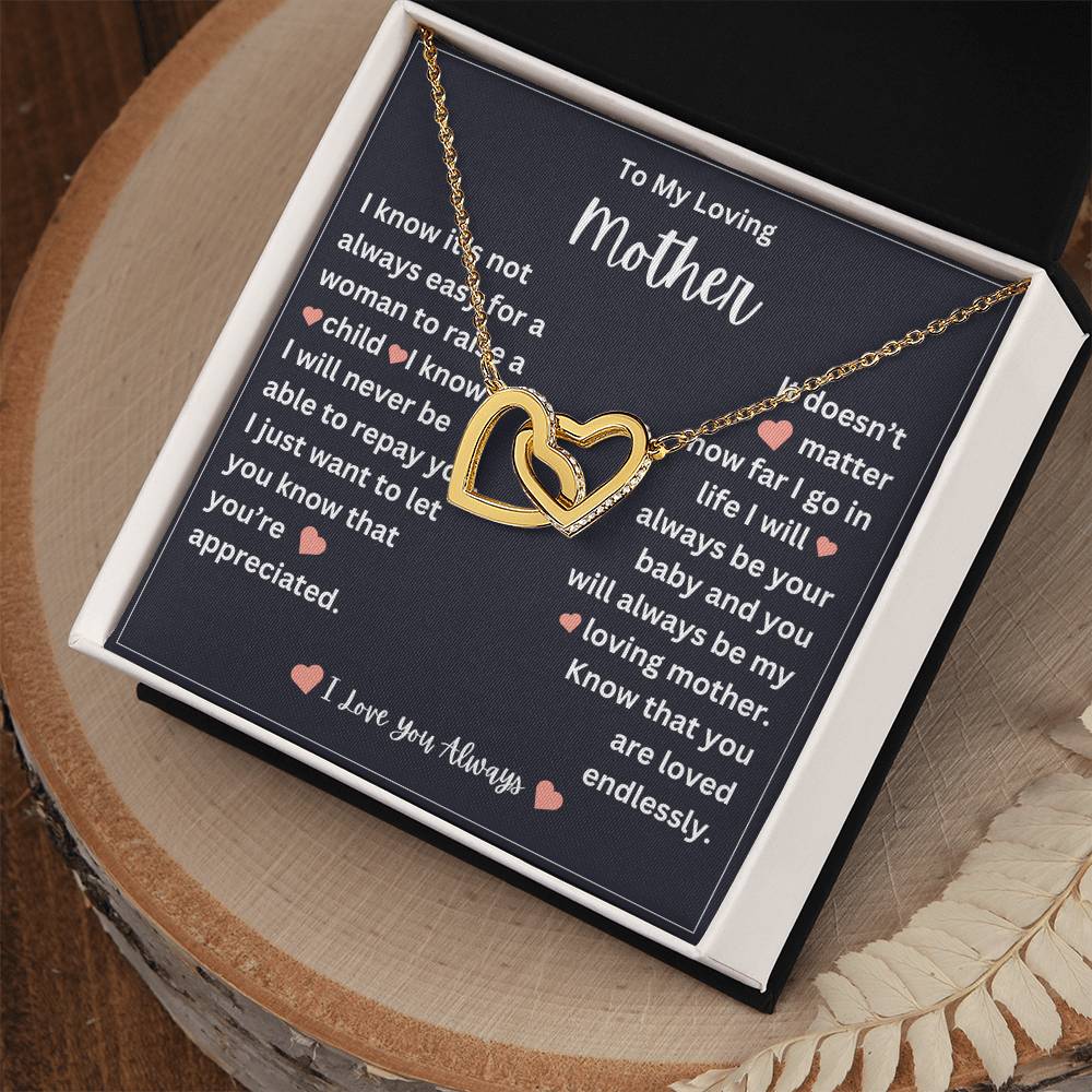 to my mother- you are loved endlessly- interlocking hearts necklace