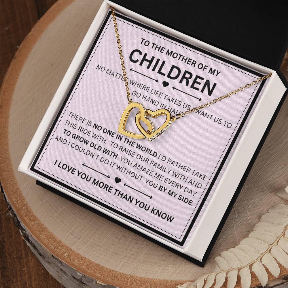 To the mother of my children- you amaze me every day- Interlocking hearts necklace