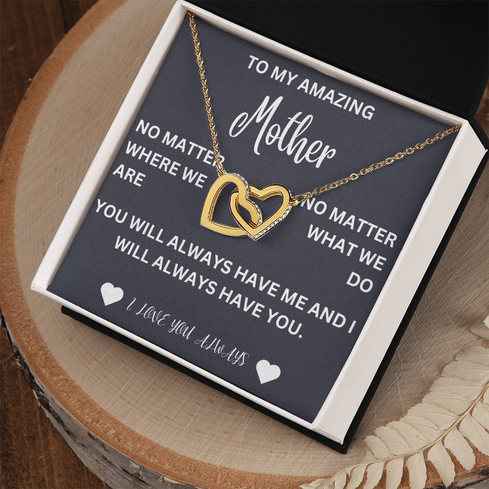 To my mother- no matter where we are- Interlocking hearts necklace