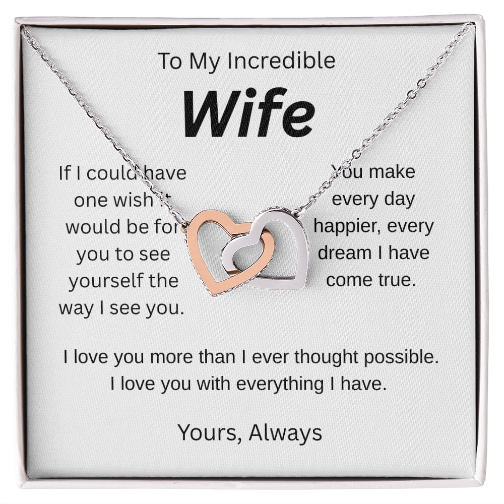 My wish for you-to my wife- interlocking hearts necklace