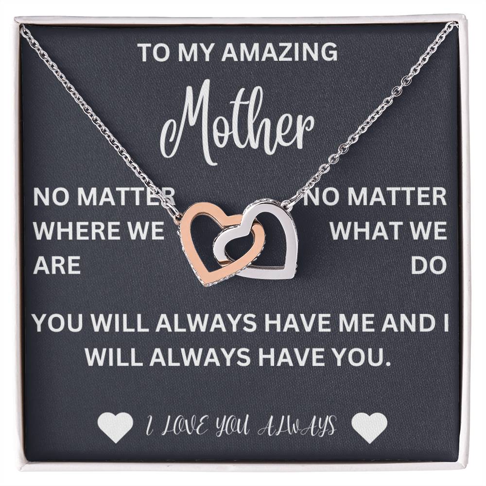 To my mother- no matter where we are- Interlocking hearts necklace