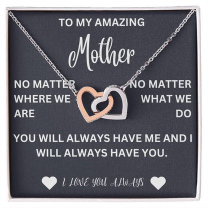 To my mother- no matter where we are- Interlocking hearts necklace