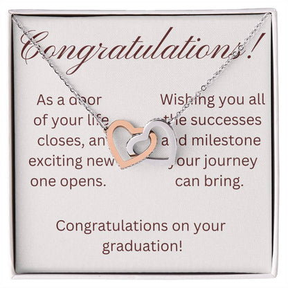 on your graduation- as one door closes- interlocking hearts necklace