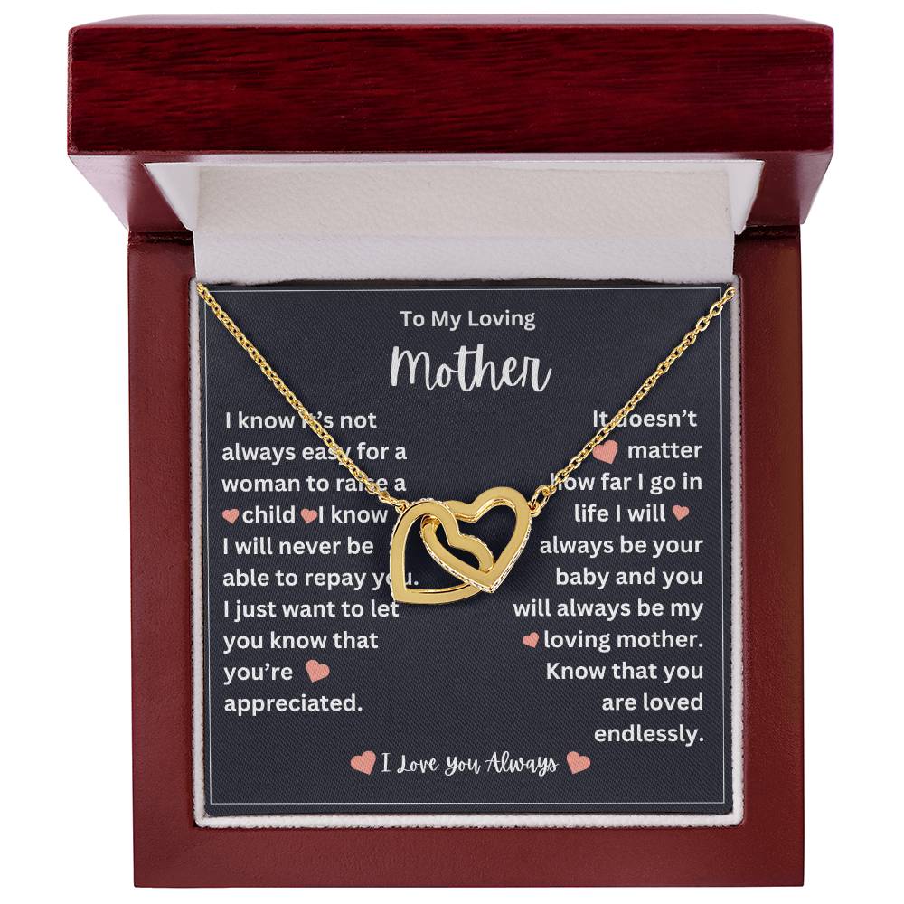 to my mother- you are loved endlessly- interlocking hearts necklace