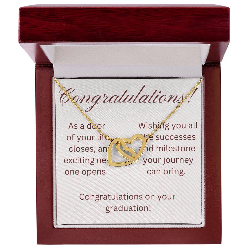 on your graduation- as one door closes- interlocking hearts necklace