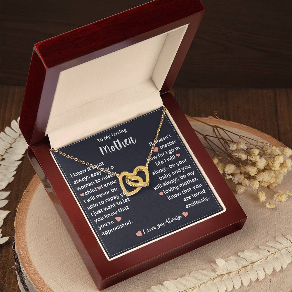 to my mother- you are loved endlessly- interlocking hearts necklace