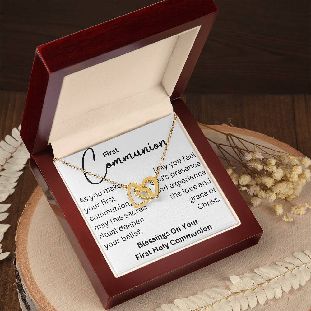 To my girl- blessings on your communion- Interlocking hearts necklace