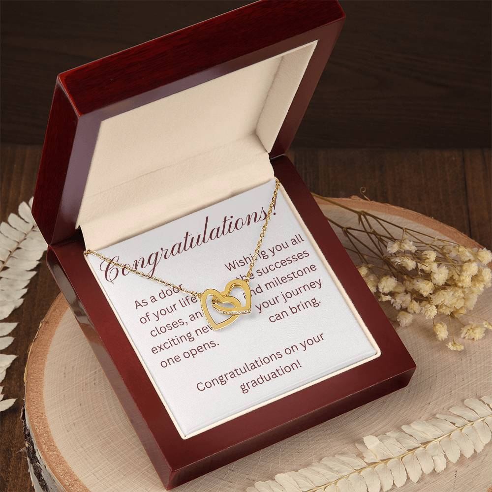 on your graduation- as one door closes- interlocking hearts necklace