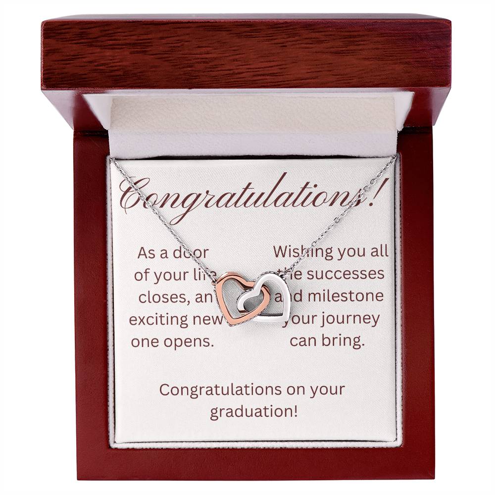 on your graduation- as one door closes- interlocking hearts necklace