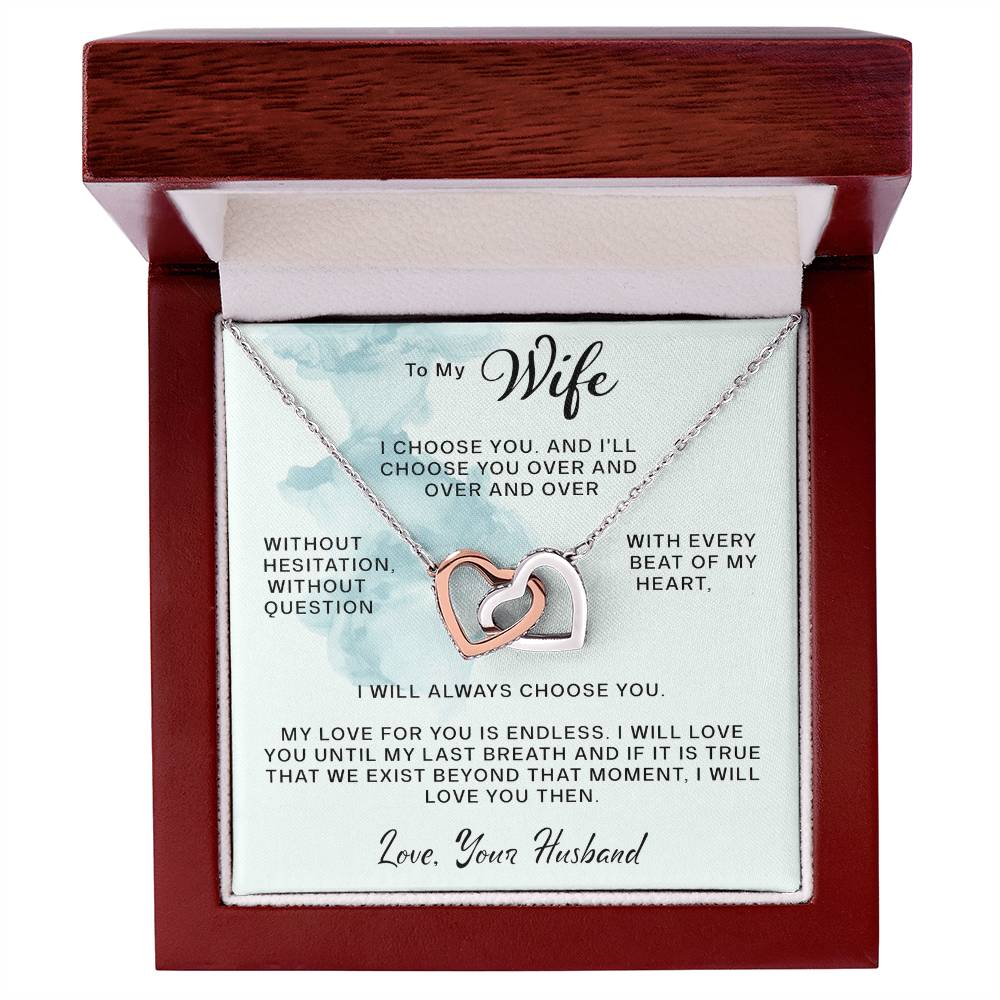 To My Wife- Every Beat Of My Heart- Interlocking Hearts Necklace