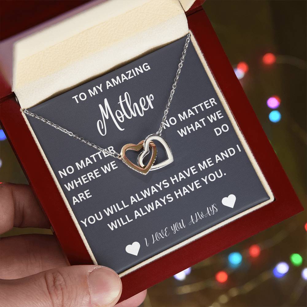 To my mother- no matter where we are- Interlocking hearts necklace