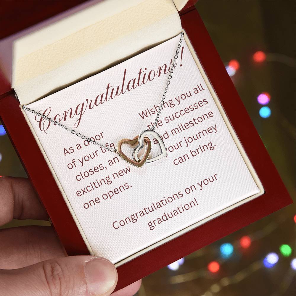 on your graduation- as one door closes- interlocking hearts necklace