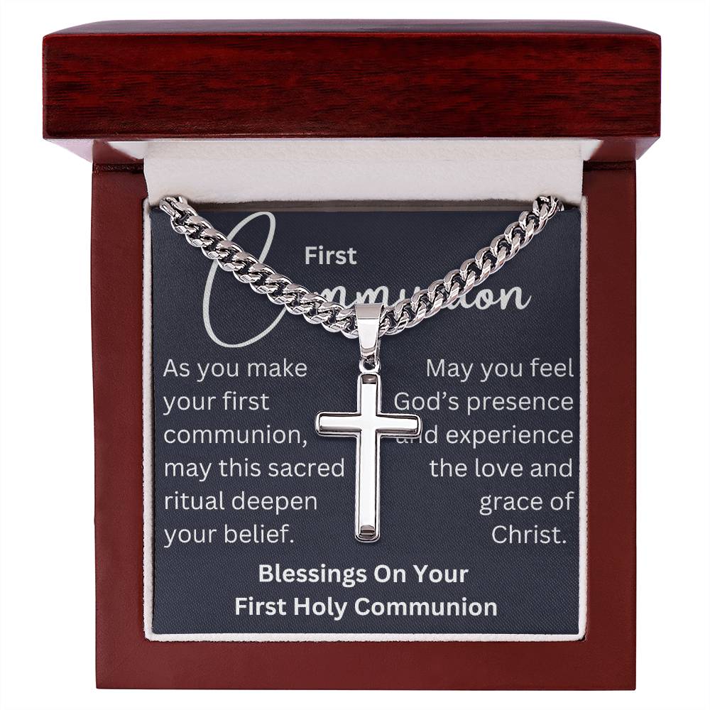 To my boy-  Blessings On Your  First Communion- cross on Cuban chain