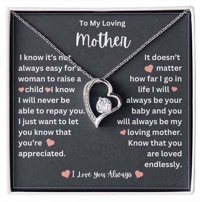 to my mother- you are loved endlessly- forever love necklace